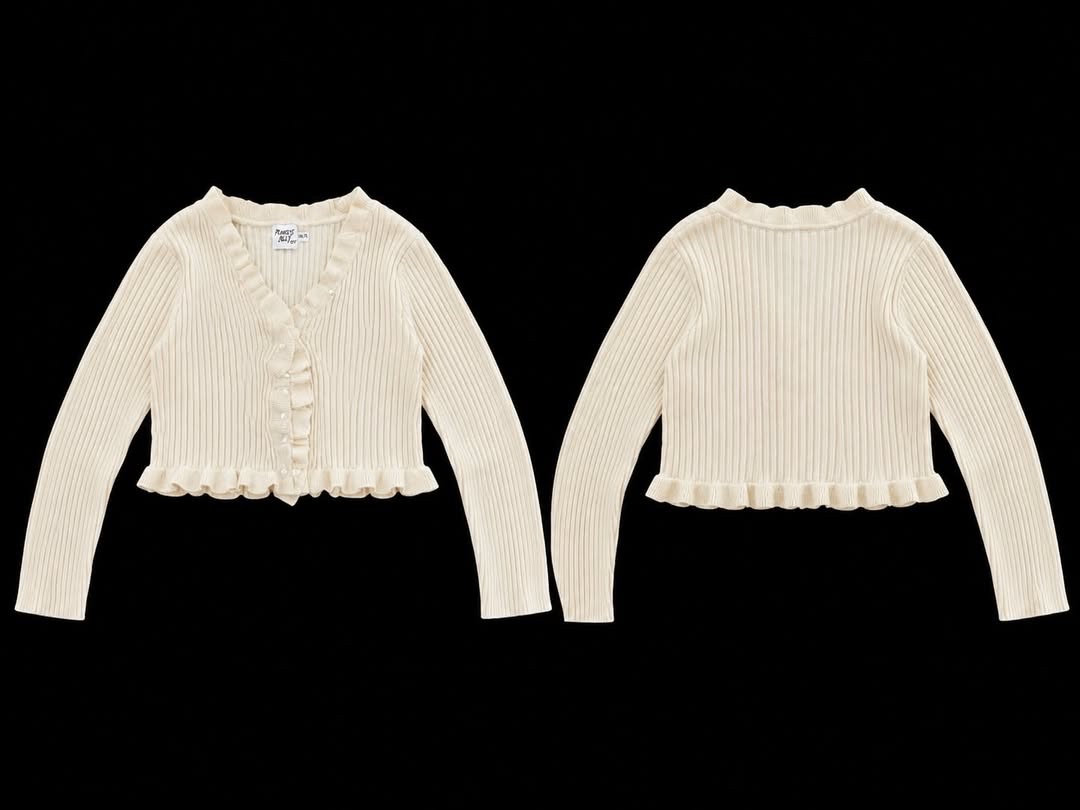 Ruffle rib crop cardigan